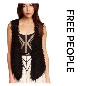 FREE PEOPLE Faux Fur Shaggy Vest, Hook & Eye Closure Front, Wool Blend, Size L.